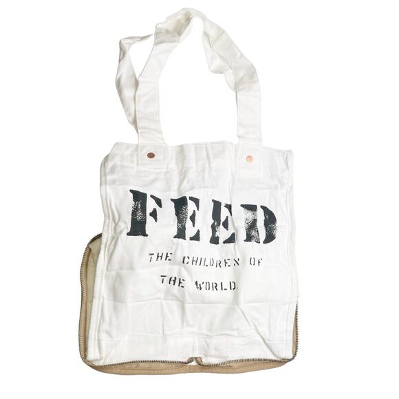 Canvas Tote Bag Feed Project Foldable Cotton Zippered Unique WFP Organic Rare - Picture 2 of 11